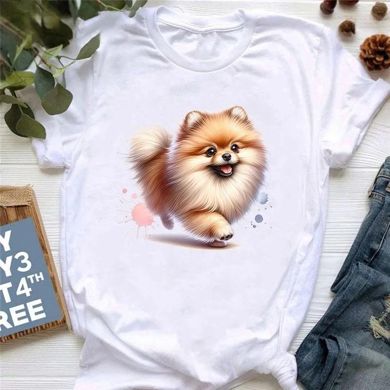 Dog T shirt 新款女装短袖T恤休闲韩版卡通狗狗印花夏季白色打底