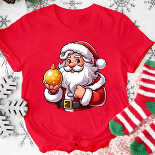 shirt 欧美风卡通圣诞老人印花T恤圣诞节体恤 Christmas Happy