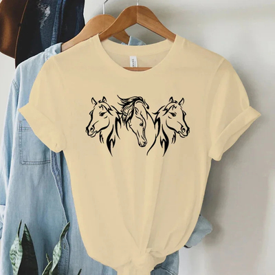 Horse T shirt 新款个性骏马印花女士夏季短袖T恤男女情侣装上衣
