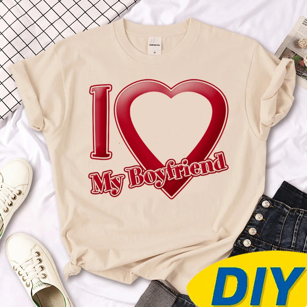 I Love My Boyfriend 时尚英文字母爱情宣言T恤女夏季大码女装潮