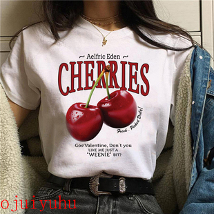 Cherries T shirt 时尚可爱樱桃印花女士休闲大码短袖T恤女装上衣