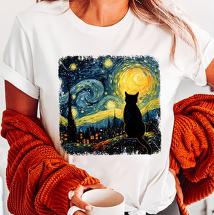 Gogh 百搭情侣装 Tshirt 梵高油画猫咪印花女士T恤夏季 ins 新款 Van
