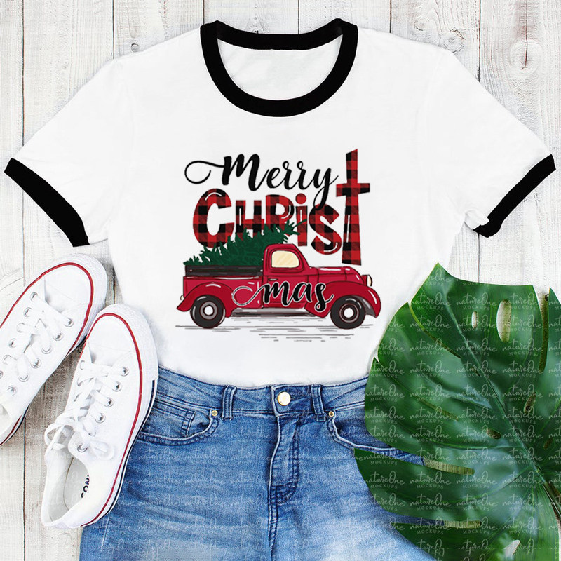 Christmas Truck T-shirt 圣诞卡车礼物个性T桖男女短袖宽松T恤女