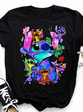 Cute Stitch T shirt 卡通星际宝贝T恤休闲大码男女情侣衣闺蜜装