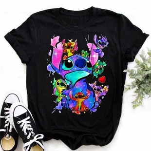 Stitch shirt Cute 卡通星际宝贝T恤休闲大码 男女情侣衣闺蜜装