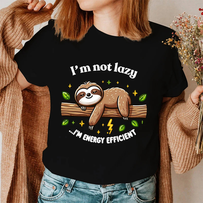 Sloth T shirt 新款卡通树懒印花短袖T恤女士趣味我不是懒体恤衫