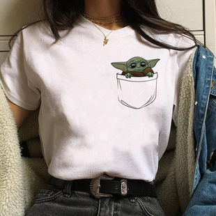 Baby Yoda Mandalorian T Shirt 原创尤达宝宝T恤男女白色短袖衫