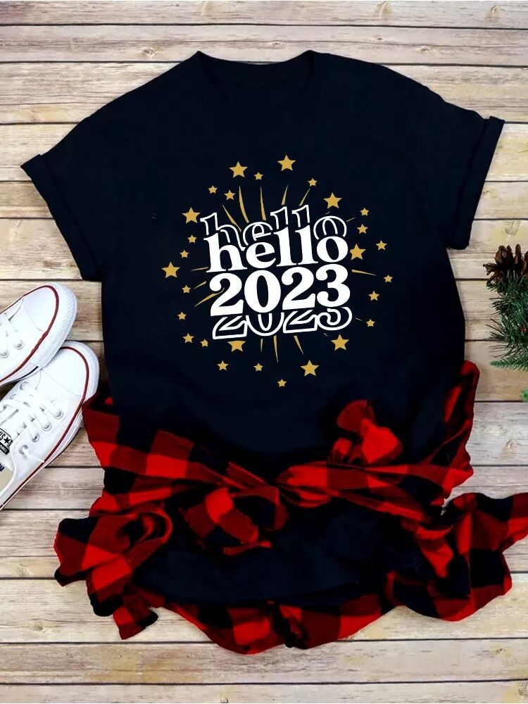 体恤衫2023年潮楼时尚新年2023青少年夏季T桖男女短袖新款短袖t恤
