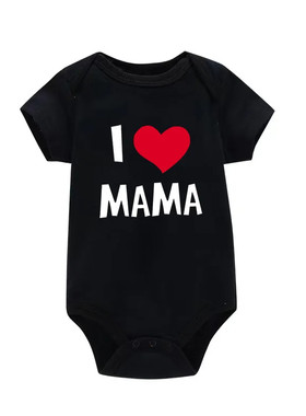 I Love Mama Papa Babysuit 个性我爱妈妈爸爸印花包皮衣连体衣