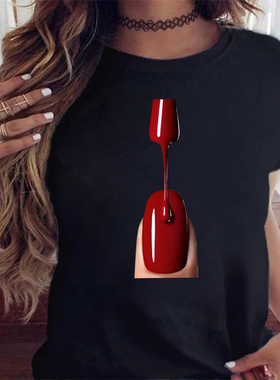 Stitch T shirt 新款卡通星际宝贝印花女士夏季T恤休闲黑色上衣