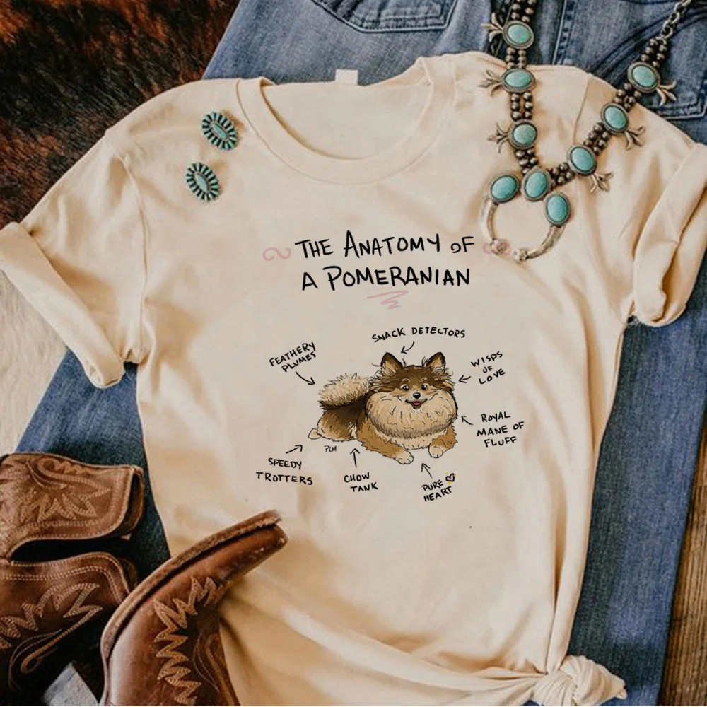 Pomeranian T shirt 可爱博美犬狗狗印花女士休闲大码短袖体恤衫