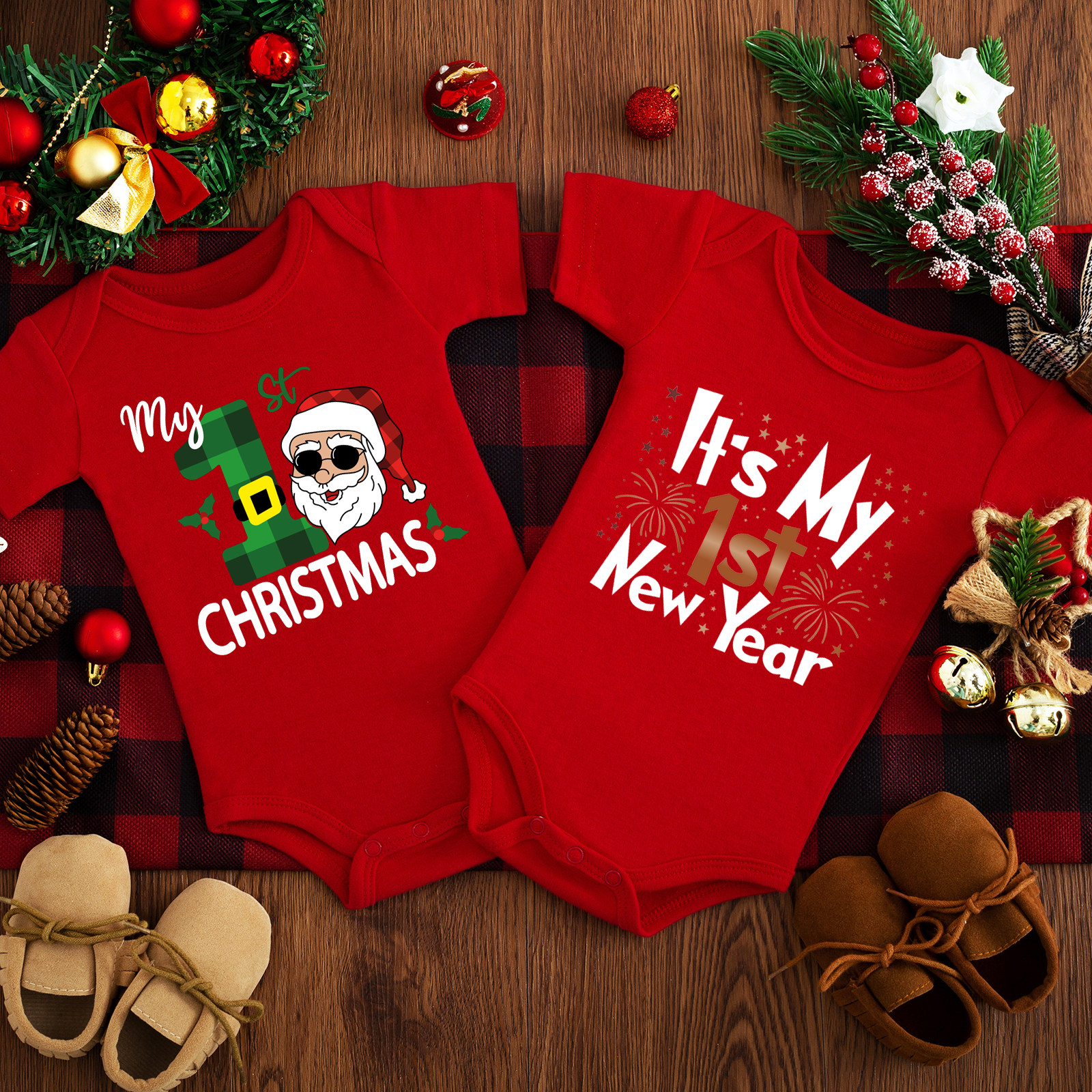 Christmas Bodysuit Kids 圣诞节婴儿红色爬服宝宝圣诞服装哈衣