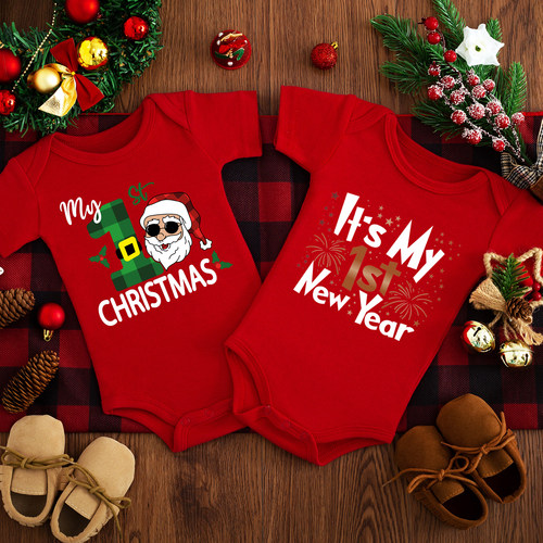 Christmas Bodysuit Kids 圣诞节婴儿红色爬服宝宝圣诞服装哈衣