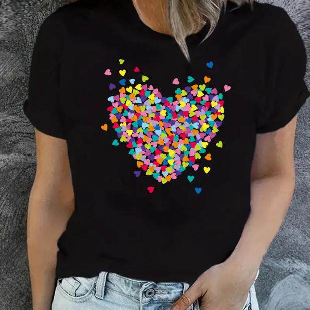 Love Heart T Shirt 欧美风时尚爱心印花女士T恤小清新打底衫潮