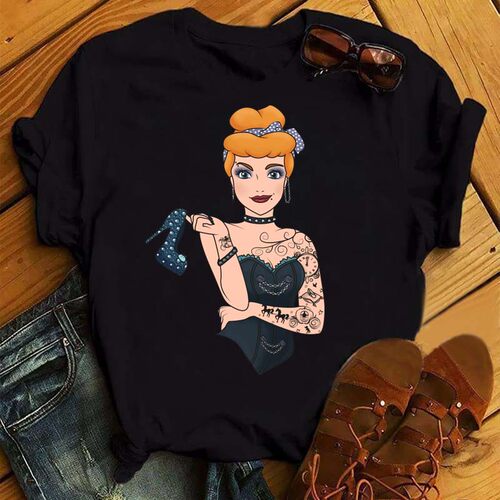 Punk Princess Tshirt 夏季女装个性朋克公主印花短袖T恤女士上衣