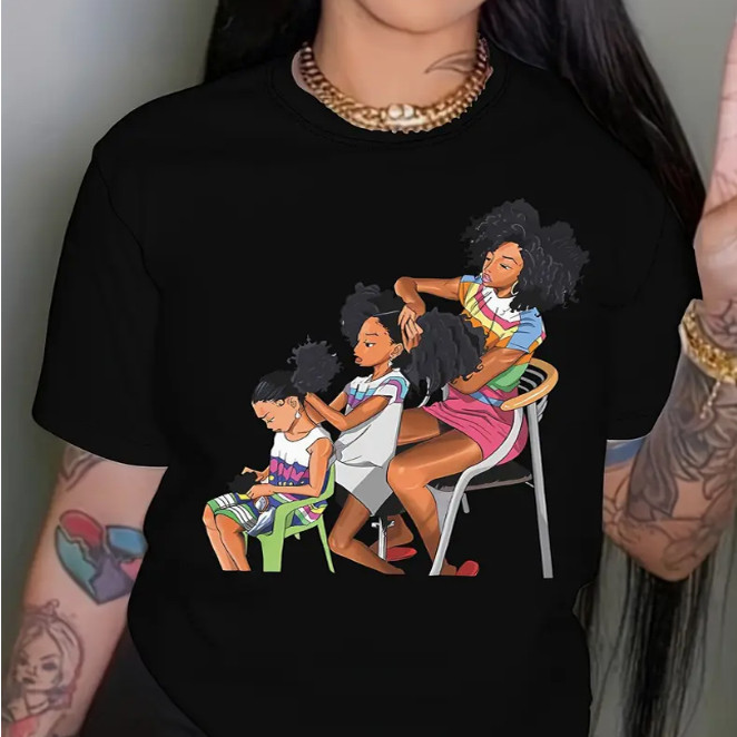 Black Gril T shirt 欧美风个性黑人女孩印花短袖T恤休闲姐妹装