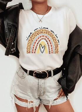 Leopard Love T shirt 欧美风时尚豹纹印花字母LOVET恤情侣体恤
