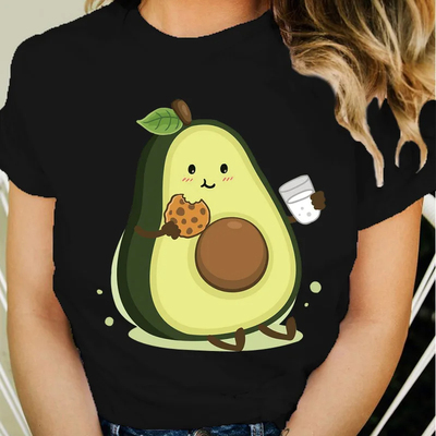 Lovely Avocado T shirt 卡通牛油果印花大码黑色短袖上衣亲子装