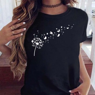 Dandelion T shirt 黑色短袖T恤女个性蒲公英印花百搭休闲亲子装