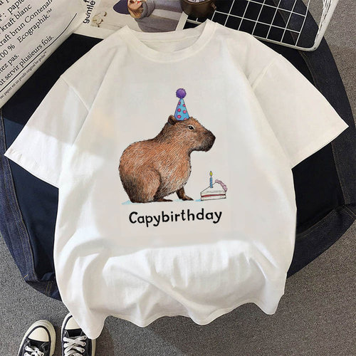 Capybara T shirt 新款女士T恤夏季个性卡通水豚印花短袖圆领体恤