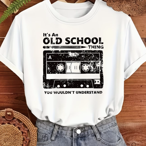 Old School Thing T shirt 夏季短袖复古磁带印花T恤女士圆领上衣