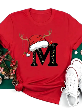 Merry Christmas T shirt 新款圣诞节圣诞字母印花短袖T恤亲子装