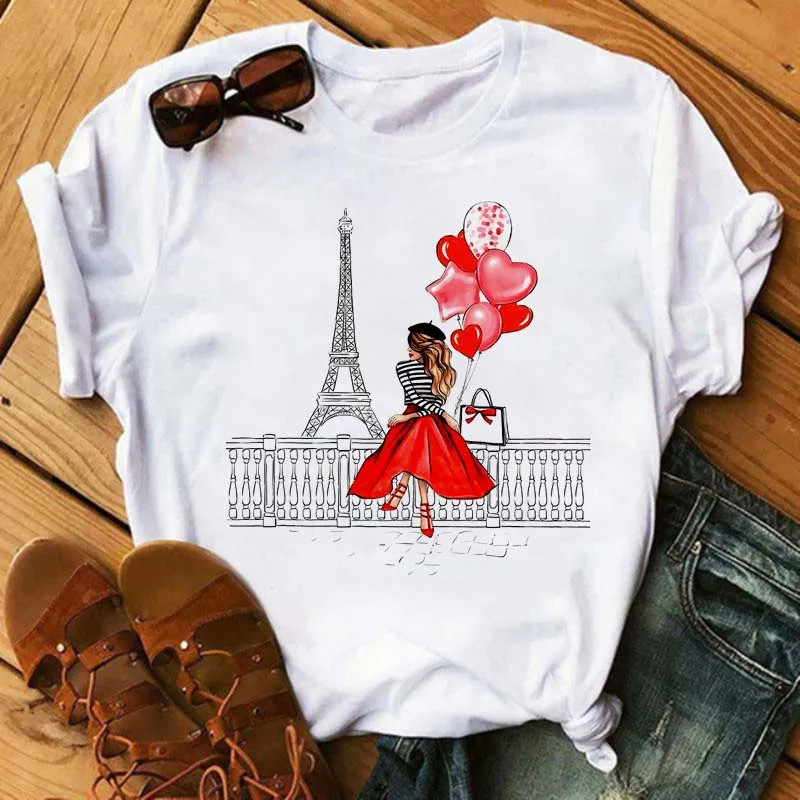 Paris Tower T shirt 新潮女士T恤夏个性巴黎铁塔印花休闲短袖衫
