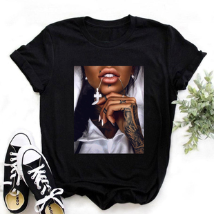Black Girl Punk T shirt 非洲个性T恤夏季黑色短袖圆领T恤