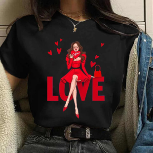 shirt 夏季 女装 Love 时尚 短袖 女孩印花圆领T恤百搭上衣服 Girl