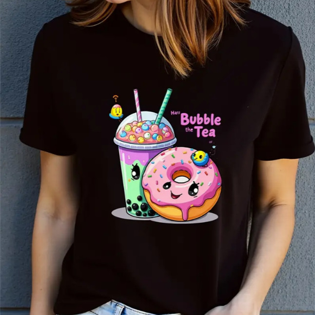 Bubble T shirt 卡通可爱饼干奶茶印花短袖T恤女夏季百搭亲子装