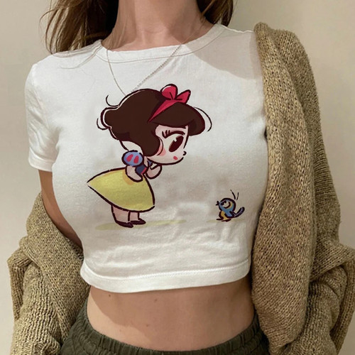 Princess T shirt 露脐T恤女卡通可爱公主印花小众风性感短款上衣