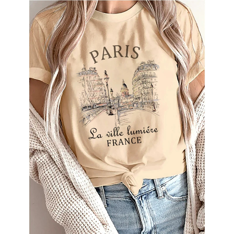 Paris T shirt 欧美风时尚法国巴黎铁塔印花女士夏季圆领短袖T恤