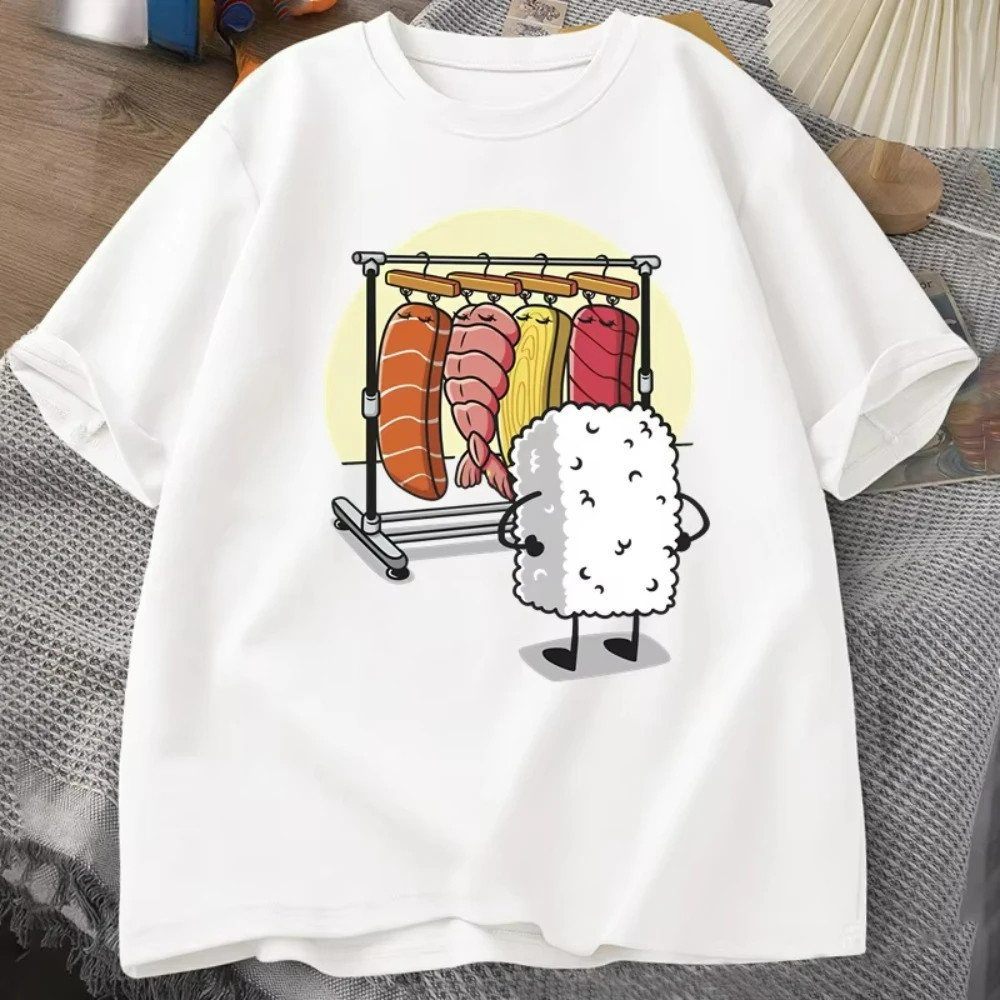 Sushi T shirt 夏季女装日系风可爱寿司印花女士圆领T恤休闲体恤
