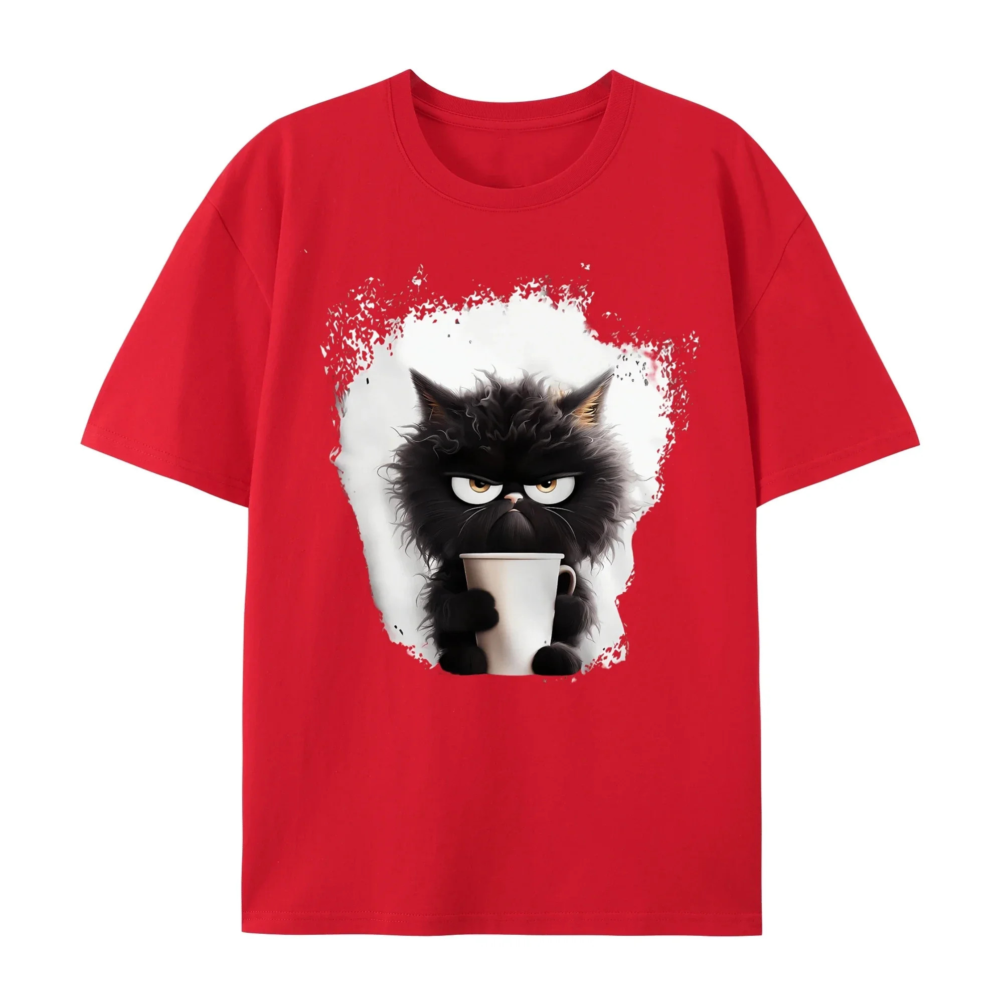 Black T shirt 超火可爱黑猫印花T恤男女夏季短袖大码体恤亲子装