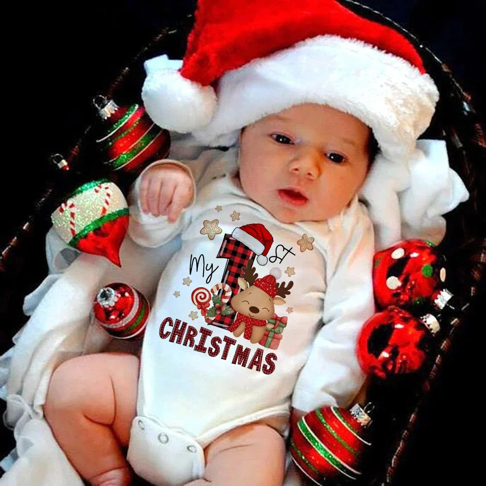 My First Christmas bodysuit 新生儿宝宝纯棉圣诞节长袖爬服哈衣