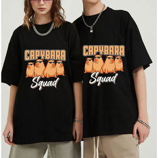Capybara T Shirt 欧美风个性水豚印花短袖T恤男女黑色大码情侣装
