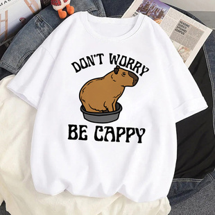 Capybara Capibara t shirt 个性可爱水豚印花T恤夏季男女情侣装