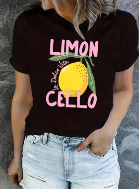 Limon T shirt 夏季女装休闲水果柠檬印花女士短袖T恤圆领打底衫