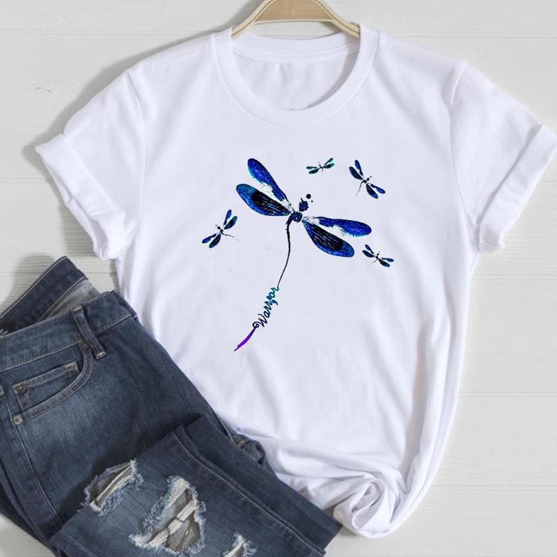 Dragonfly T shirt 韩版女装时尚蜻蜓印花短袖T恤女百搭休闲上衣