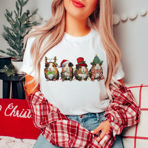 Christmas Guinea Pig T shirt 卡通可爱圣诞豚鼠印花短袖T恤衫