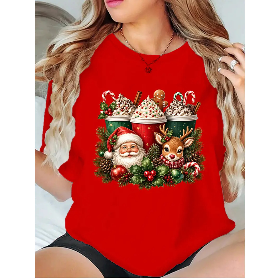Merry Christmas T shirt 圣诞主题T恤可爱冰淇淋印花休闲亲子装