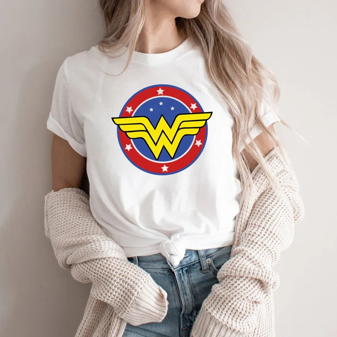 T shirt Women 2025年时尚神奇女侠印花夏季短袖T恤大码打底上衣