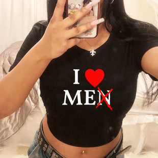 I LOVE ME T shirt 2024时尚自我字母印花短袖T恤女性感露脐上衣