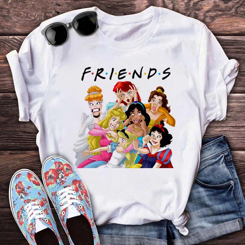 Princess Friends T shirt 新款搞怪公主印花T恤女休闲黑色短袖衫