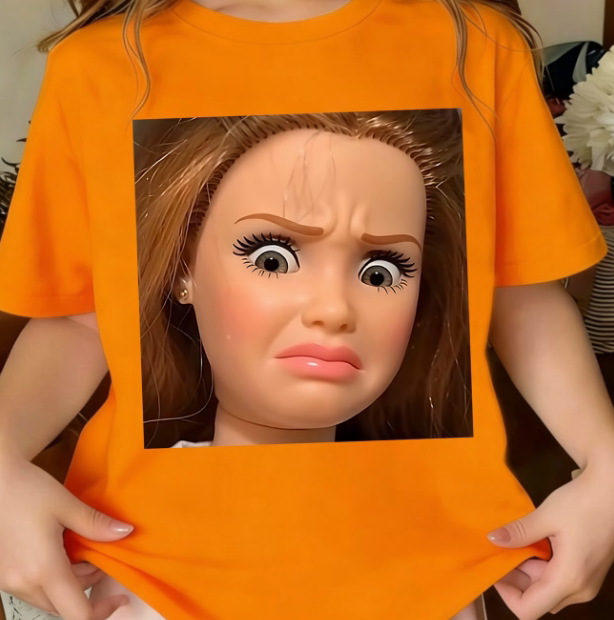 Cry Doll T shirt 欧美风原创个性哭脸娃娃印花短袖T恤男女情侣装