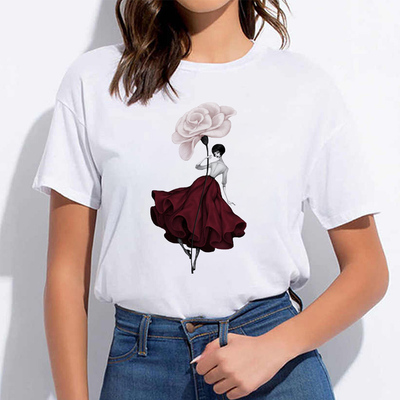 Rose Floral TShirt 夏季新款红色玫瑰花女孩短袖常规圆领T恤衫