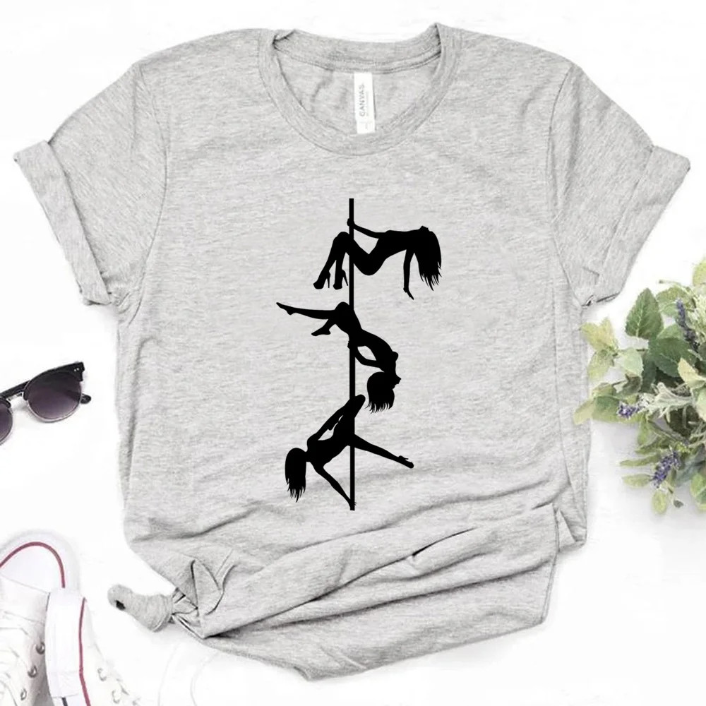 Poledance T shirt 新款女士钢管舞蹈印花T恤灰色上衣短袖体恤