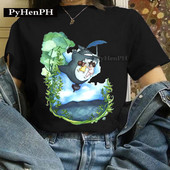 龙猫T恤女休闲大版 shirt Totoro 夏季 个性 黑色短袖 体恤衣服ins