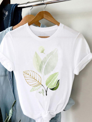 Plant Beach T shirt 夏季清新百搭T恤女短袖个性植物印花半袖衫