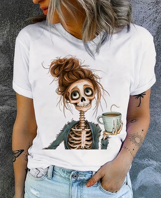 Skull Gril T shirt 潮流时尚骷髅女孩印花夏季T恤女短袖打底体恤